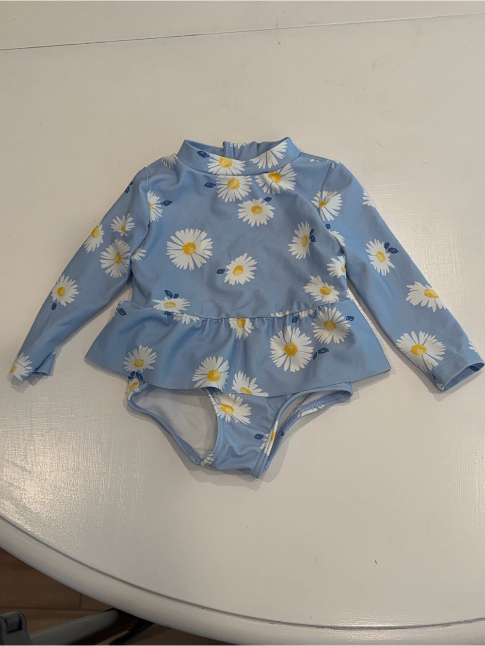 Carter's Light Blue Daisy Long-Sleeve One-Piece Swimsuit with Ruffle